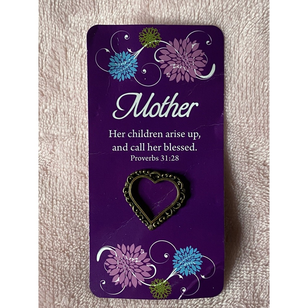 VNTG Special Mother Heart Copper Toned Pin Proverbs 31:28 Her Children arise up